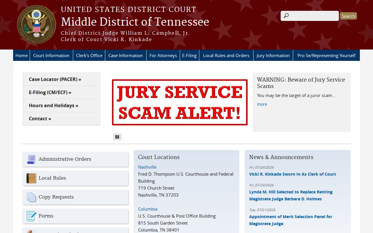 Cannon County federal criminal court Middle District of Tennessee