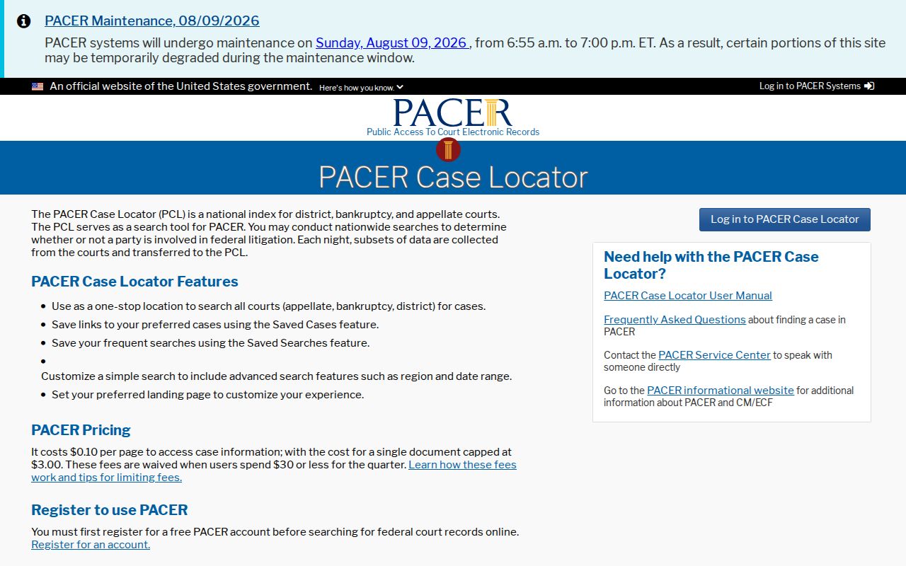 Cannon County federal criminal case locator search