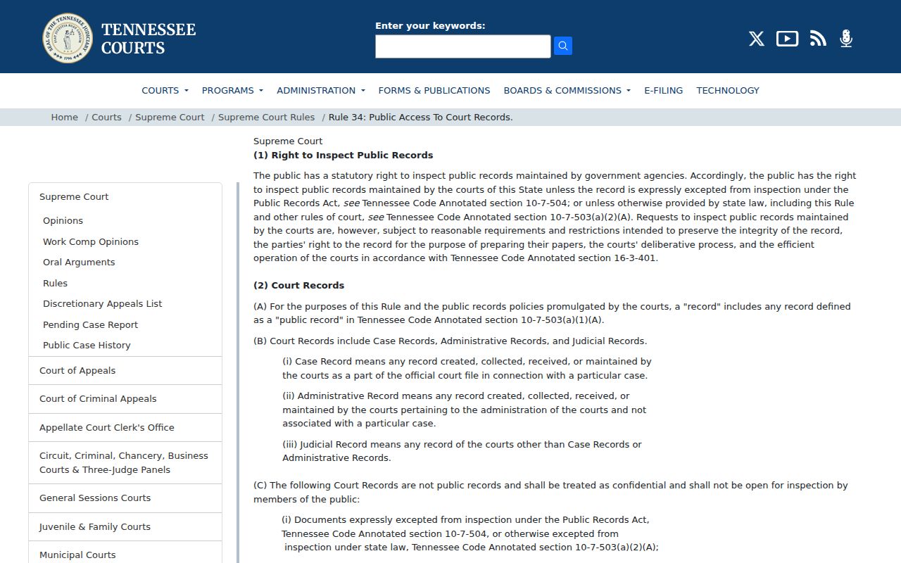 Cannon County criminal court case Rule 34 access rules