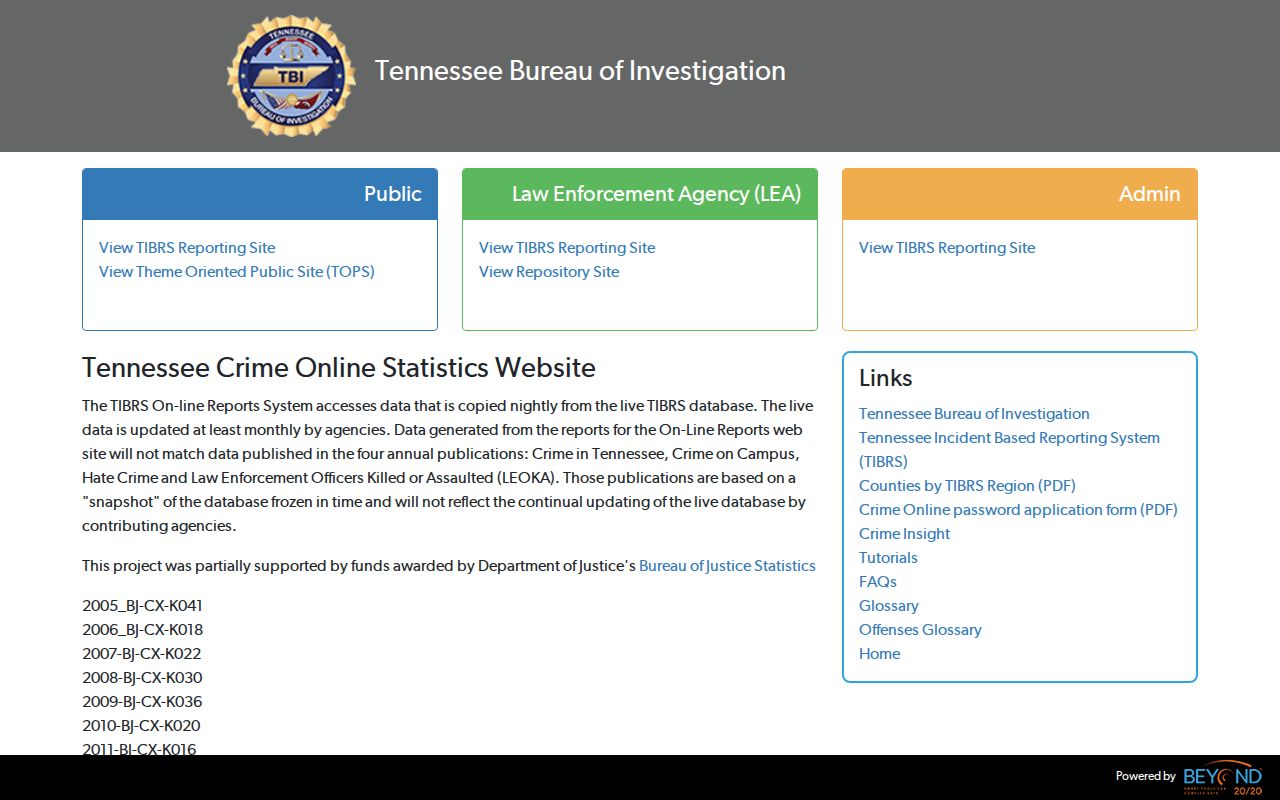 TBI CrimeInsight portal for Cannon County crime record context